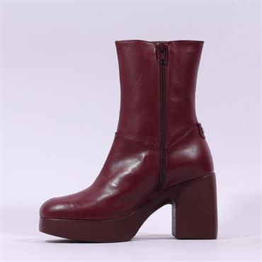 Wonders Lady Platform Block Heel Boot - Burgundy Leather